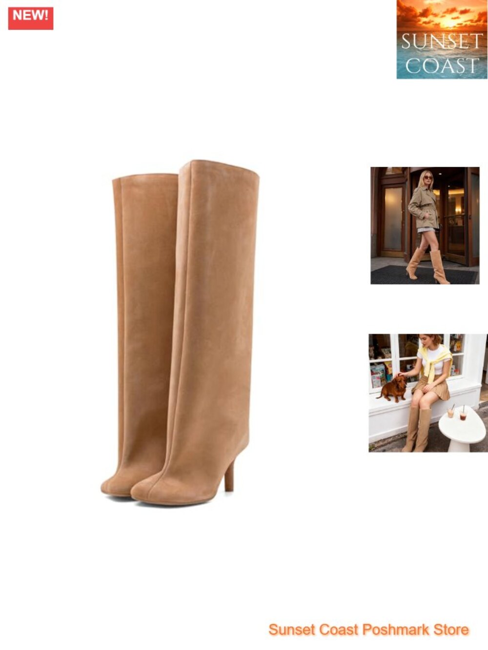 Knee High Boots Women Square Toe Kitten Heel Pull On Tall Boots